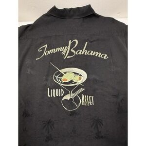 Tommy Bahama Liquid Asset Embroidery Silk Camp Shirt Men M Black Floral Jacquard